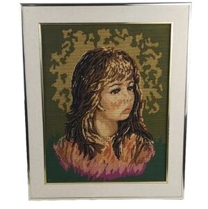 Vintage needlepoint framed wall art 14x18 inches